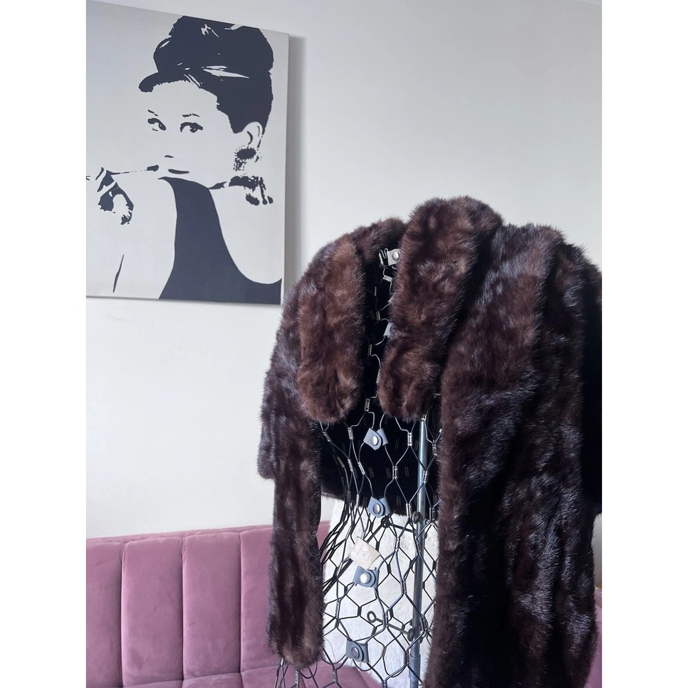 Woodward & Lothrop Vintage Mink Fur Stole Wrap Brown Portrait‎ Collar DC